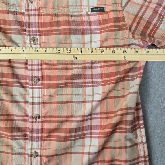Eddie Bauer Shirt Mens Size Medium Short Sleeve Button Down Peach color Plaid - Picture 14 of 16